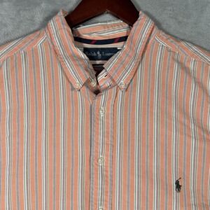 Ralph Lauren Shirt Mens 3XLT 3XL Tall Orange Striped Classic Fit Button Down